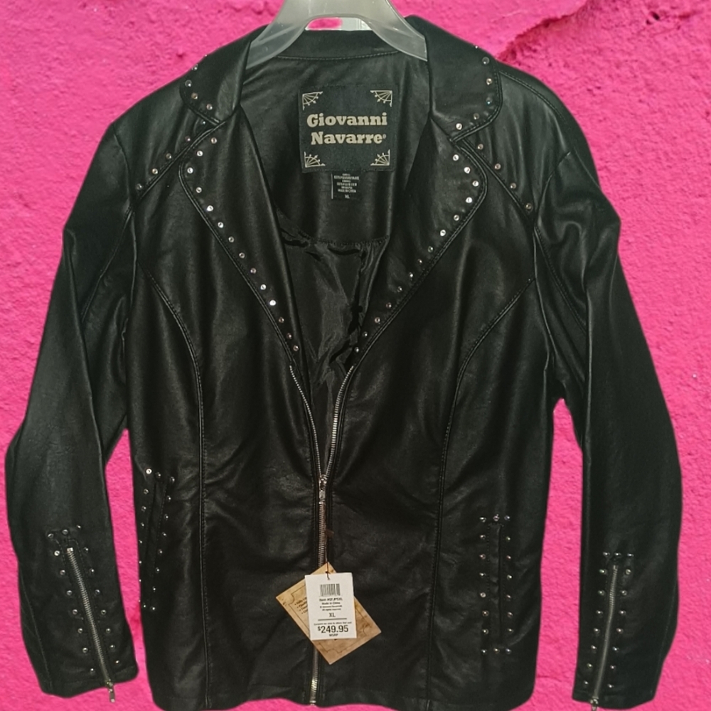 Women's black leather jacket size XL